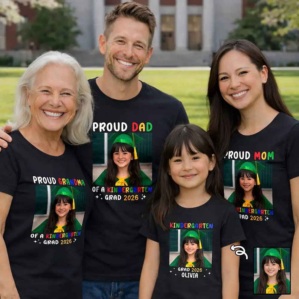 Graduation,Grandpa - Grandkids,Gift For Kids,Gift For Grandkids,Grandma - Grandkids,Dad - Children,Mom - Children - Custom Photo Family Matching Pre-K Kindergarten Graduation - Personalized T Shirt