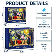 Family,Pet Lovers,Happy,Love,Non-Eng,Vector,Sentimental - Family Members Including Dog And Cat Love Starlit Night - Personalized DIY Book Nook Kit