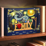 Family,Pet Lovers,Happy,Love,Non-Eng,Vector,Sentimental - Family Members Including Dog And Cat Love Starlit Night - Personalized DIY Book Nook Kit