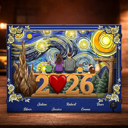 Family Members Including Dog And Cat Love Starlit Night - Personalized DIY Book Nook Kit