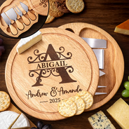 Gift For Couples,Family,Happy - Family Monogram Name Charcuterie Couple Initial - Personalized Cheese Board Set