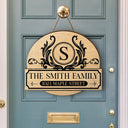 Family,Happy - Family Monogram With Address - Personalized Custom Shaped Wood Sign