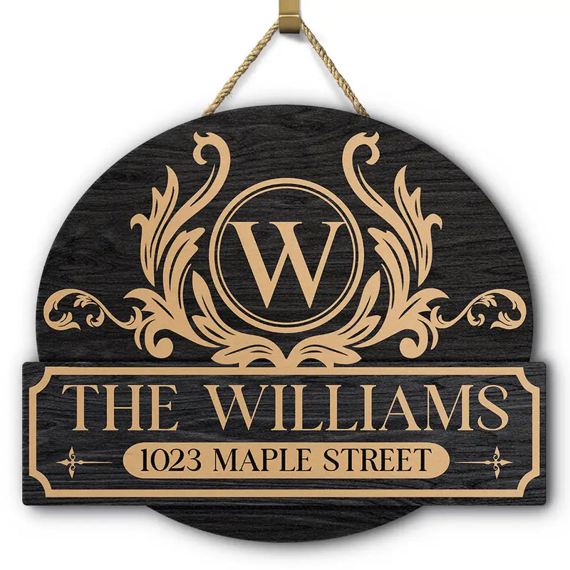 Family,Happy - Family Monogram With Address - Personalized Custom Shaped Wood Sign
