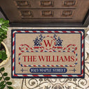 Independence Day,America 250th,Family,Happy - Family Monogram With Address Stars & Stripes - Personalized Doormat