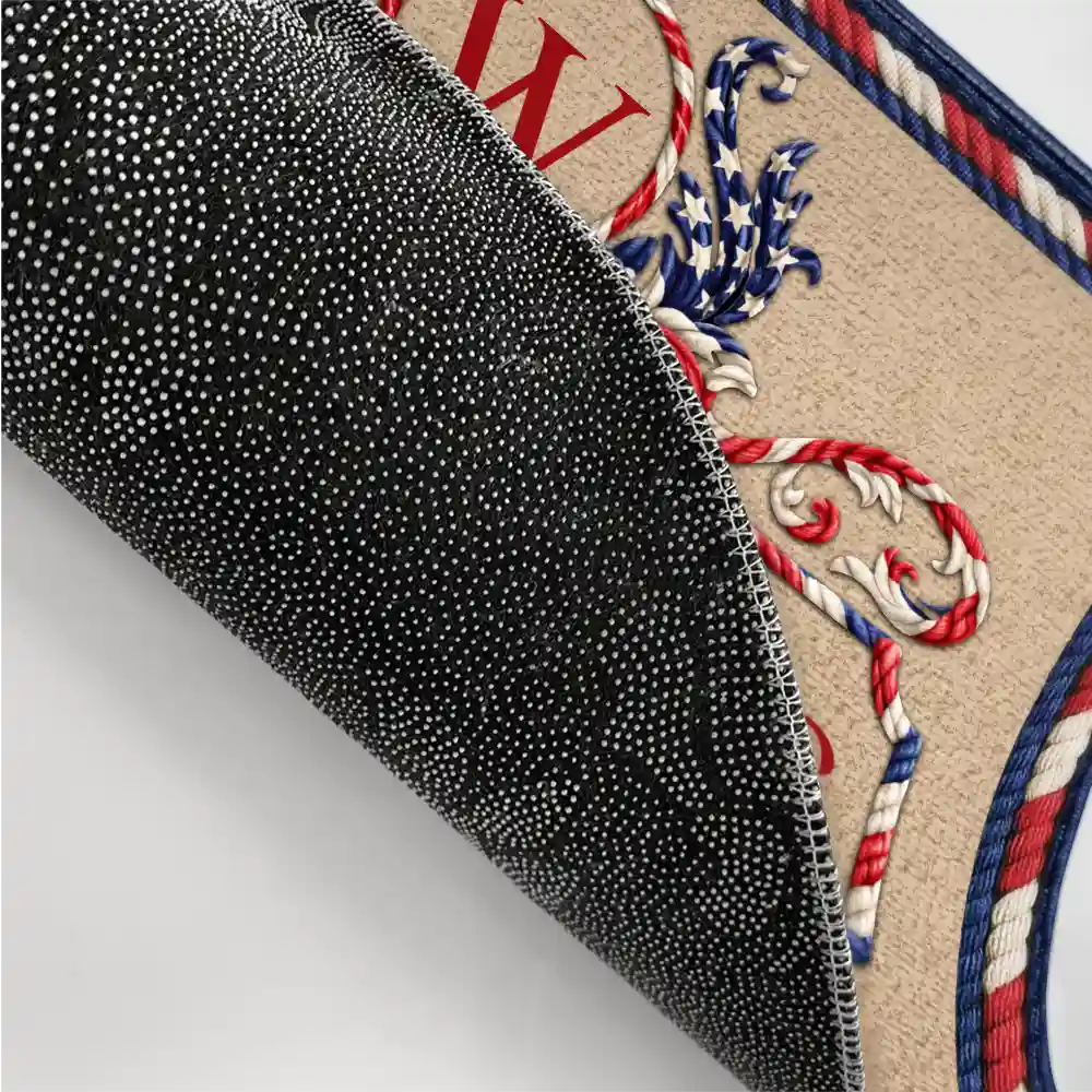 Independence Day,America 250th,Family,Happy - Family Monogram With Address Stars & Stripes - Personalized Doormat