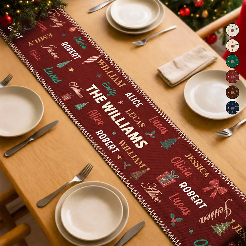 Sentimental,Christmas,Indoor Decor,Family,Icon - Family Name Christmas - Personalized Table Runner