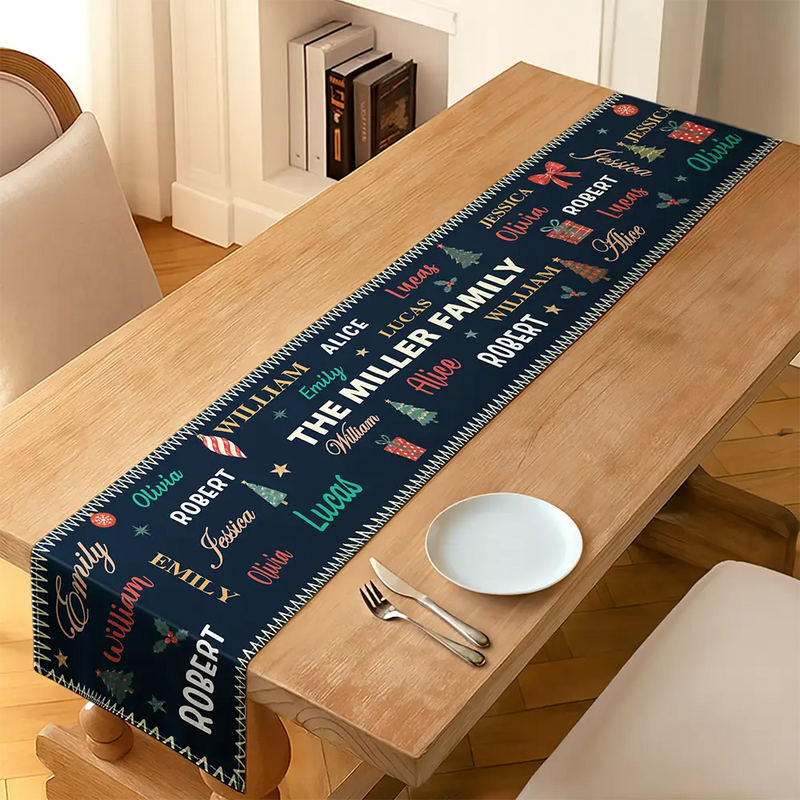 Sentimental,Christmas,Indoor Decor,Family,Icon - Family Name Christmas - Personalized Table Runner