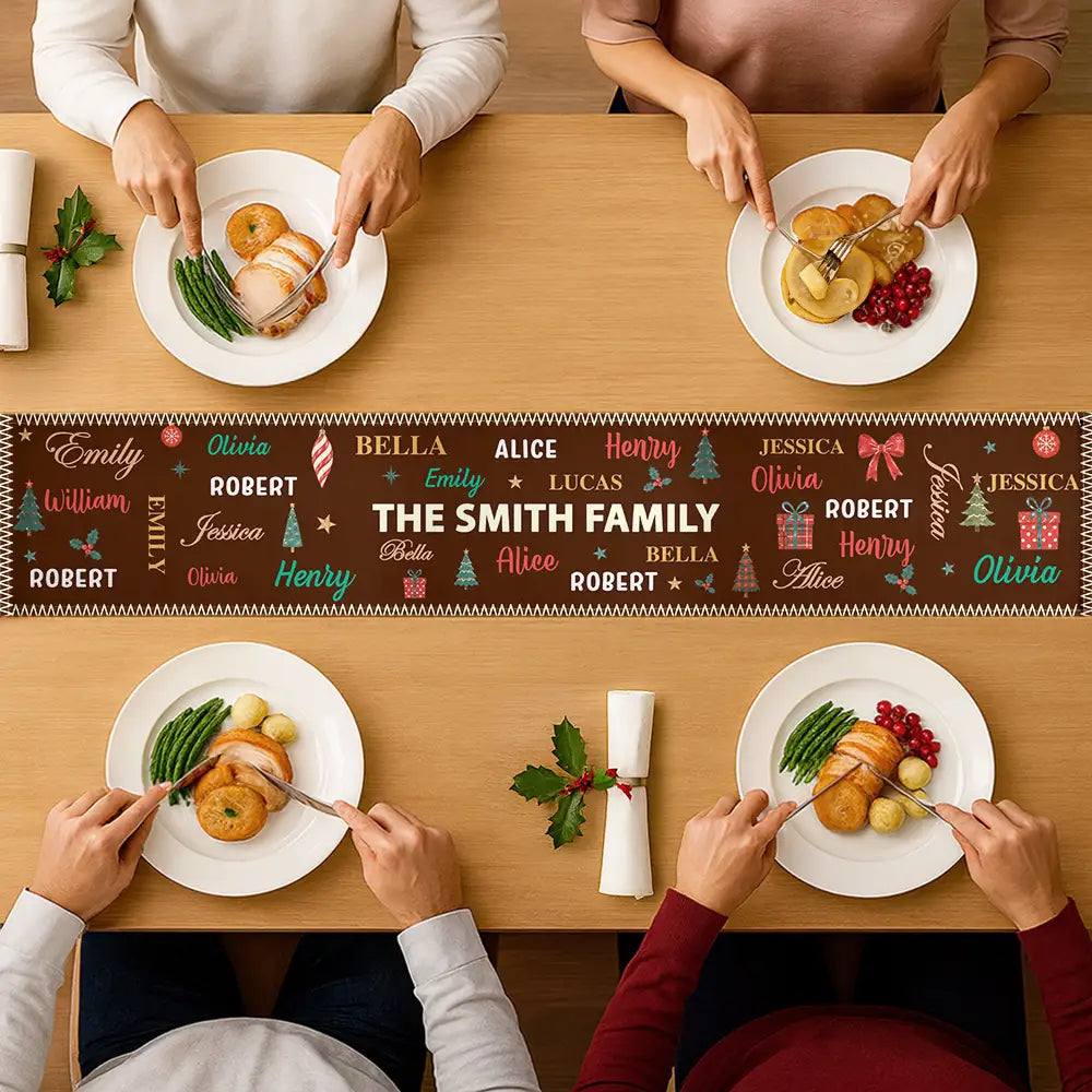 Sentimental,Christmas,Indoor Decor,Family,Icon - Family Name Christmas - Personalized Table Runner