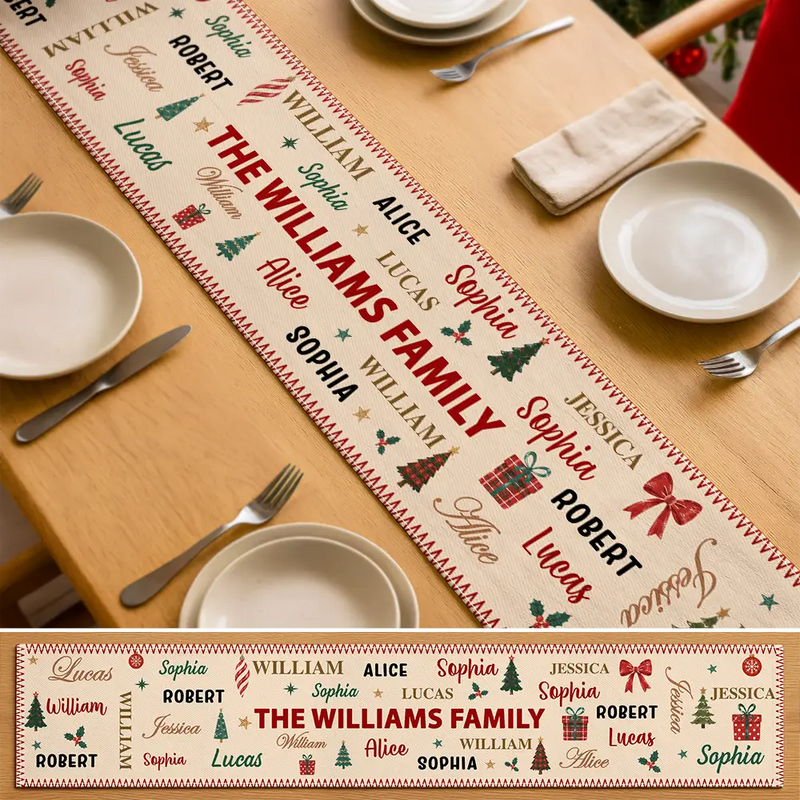 Sentimental,Christmas,Indoor Decor,Family,Icon - Family Name Christmas - Personalized Table Runner