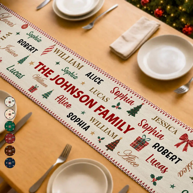 Sentimental,Christmas,Indoor Decor,Family,Icon - Family Name Christmas - Personalized Table Runner