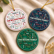 Christmas,Family,Custom Text,Happy - Family Name Christmas Pattern - Personalized Ceramic Ornament