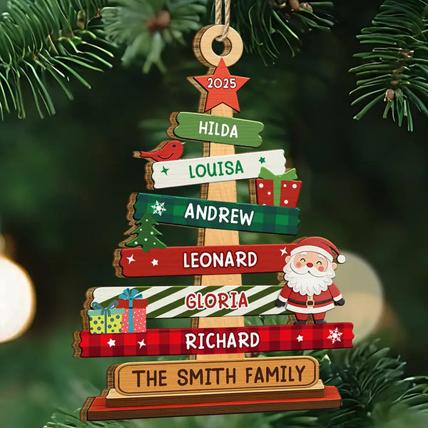 Family,Parents,Gift For Grandparents,Gift For Kids,Gift For Sibling,Gift For Brothers,Gift For Sisters,Christmas,Happy - Family Names Christmas Tree - Personalized Custom Shaped Wooden Ornament