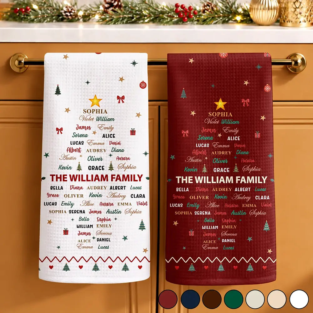 Family Names Christmas Tree - Personalized Kitchen Towel