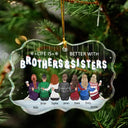 Christmas, Gift For Sibling, Gift For Sisters, Gift For Brothers, Family, Happy - Family Never Apart Maybe In Distance - Personalized Medallion Glass Ornament
