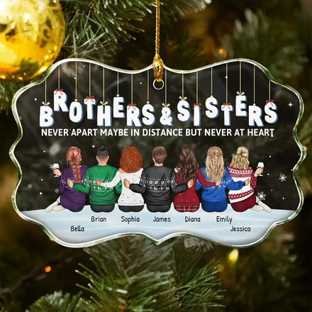Family Never Apart Maybe In Distance - Personalized Medallion Glass Ornament