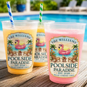 Top Market,Family,Outdoor Decor,Custom Text,Happy - Family Poolside Paradise Backyard Flamingo Party Cups - Personalized Frosted Cups