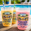 Top Market,Family,Poolside,Outdoor Decor,Custom Text,Happy - Family Poolside Paradise Backyard Party Cups - Personalized Frosted Cups