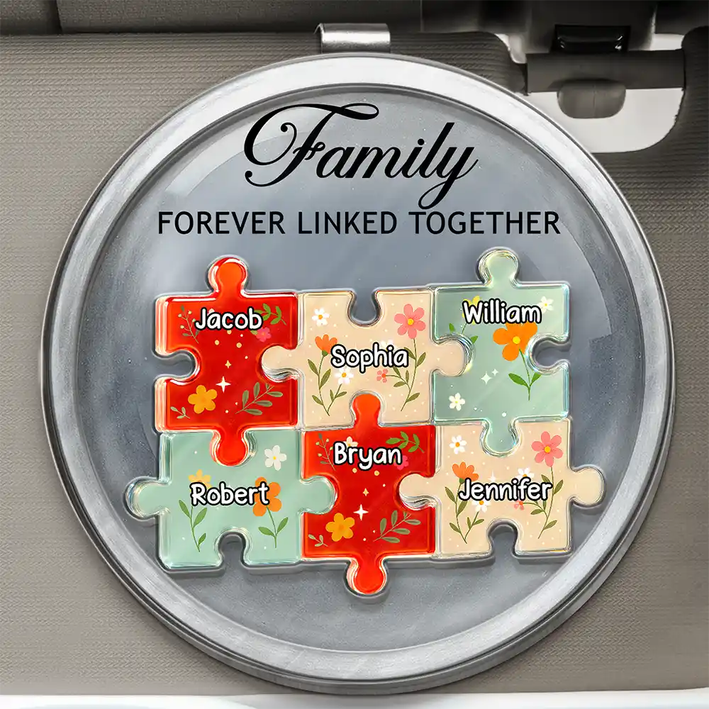 Family Puzzle Linked Together - Personalized Custom Shaped Acrylic Car Visor Clip