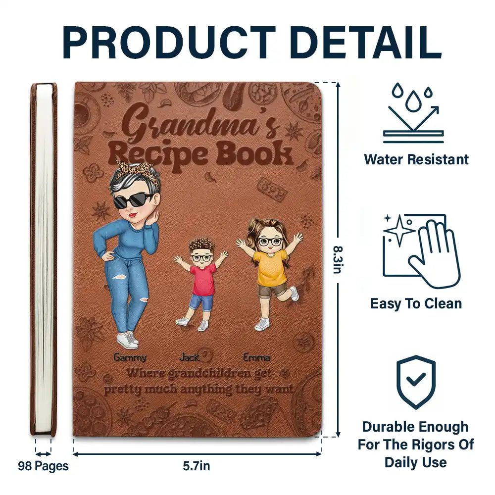 Gift For Grandma,Gift For Mother,Cooking,Happy - Family Recipe Mom Book - Personalized Leather Journal