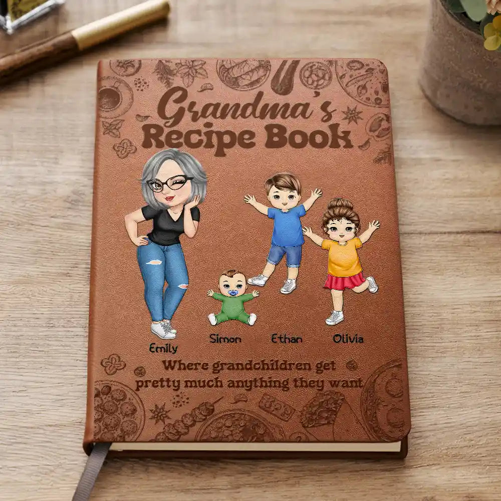 Gift For Grandma,Gift For Mother,Cooking,Happy - Family Recipe Mom Book - Personalized Leather Journal