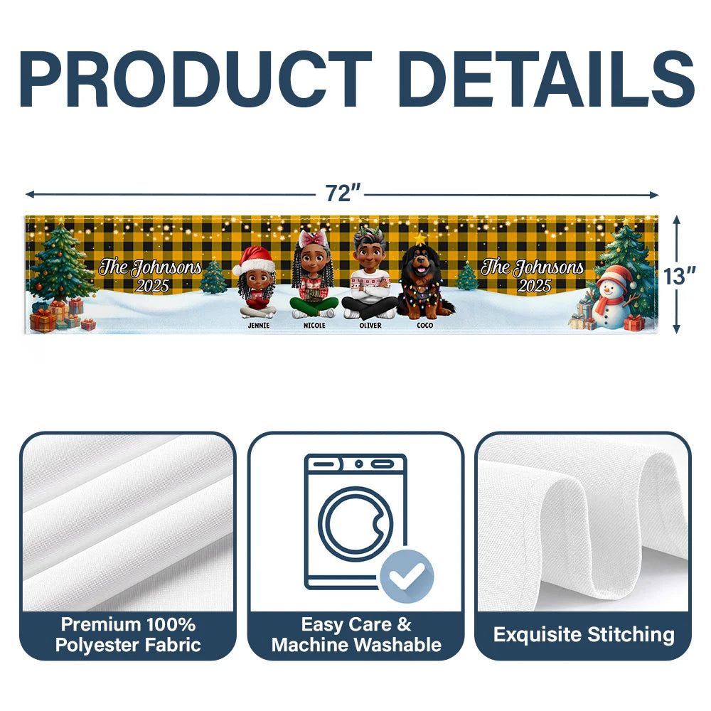 Family, Parents, Gift For Grandparents, Happy, Christmas,Top Market-Family Sitting Christmas Plaid Pattern - Personalized Table Runner