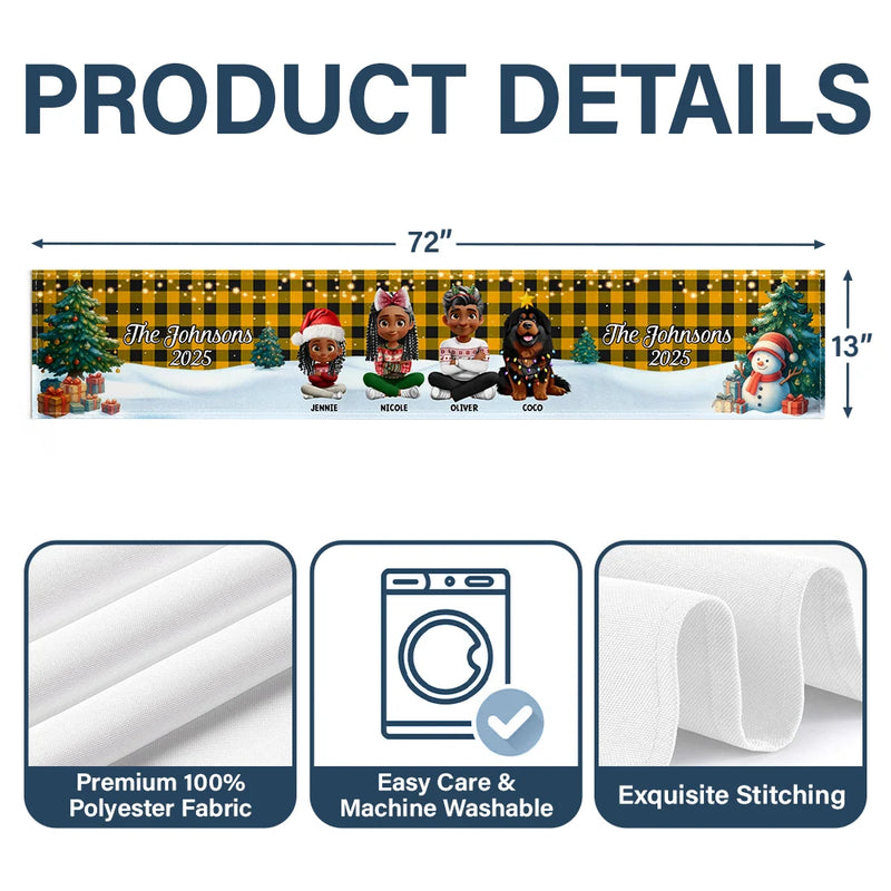 Family, Parents, Gift For Grandparents, Happy, Christmas,Top Market-Family Sitting Christmas Plaid Pattern - Personalized Table Runner