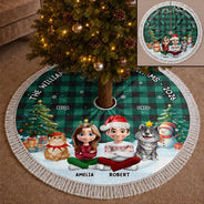Gift For Wife,Christmas,Gift For Couples,Vector,Happy - Family Sitting Christmas Plaid Pattern - Personalized Tree Skirt