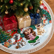Gift For Wife,Christmas,Gift For Couples,Vector,Happy - Family Sitting Christmas Plaid Pattern - Personalized Tree Skirt