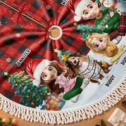 Gift For Wife,Christmas,Gift For Couples,Vector,Happy - Family Sitting Christmas Plaid Pattern - Personalized Tree Skirt