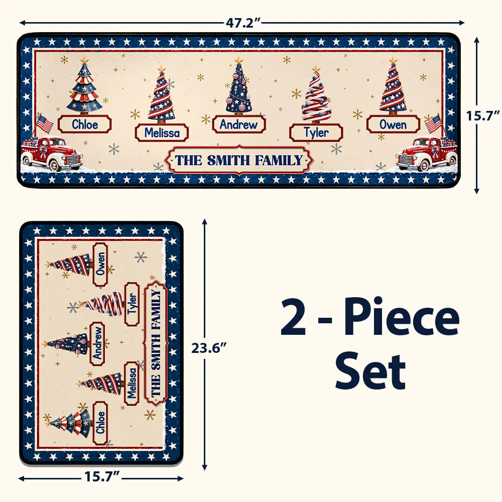 Sentimental,America 250th,Christmas,Family,Icon - Family Stars & Stripes Christmas Trees - Personalized Runner Rug