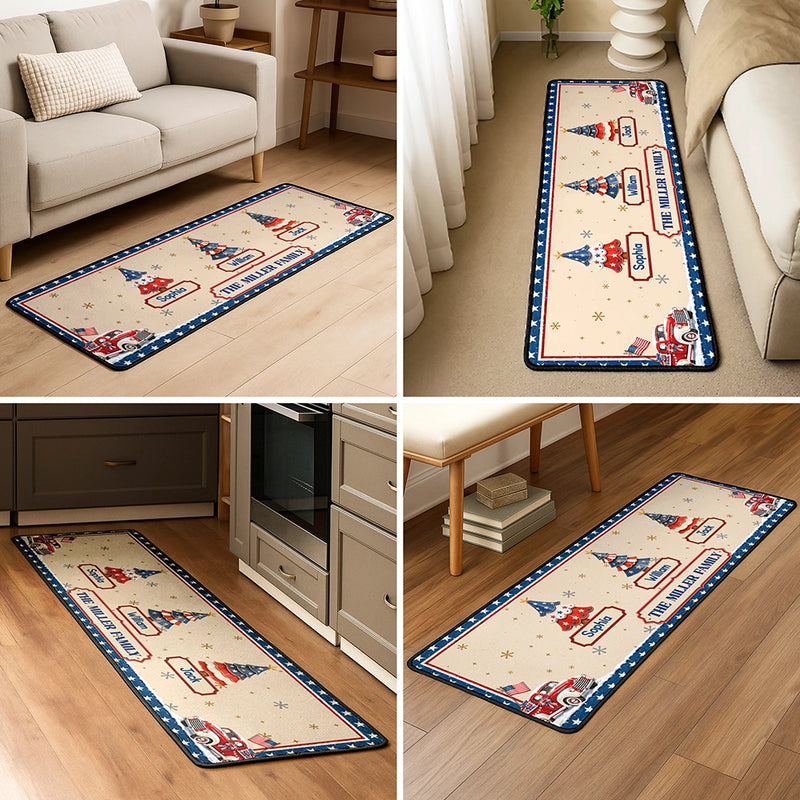 Sentimental,America 250th,Christmas,Family,Icon - Family Stars & Stripes Christmas Trees - Personalized Runner Rug