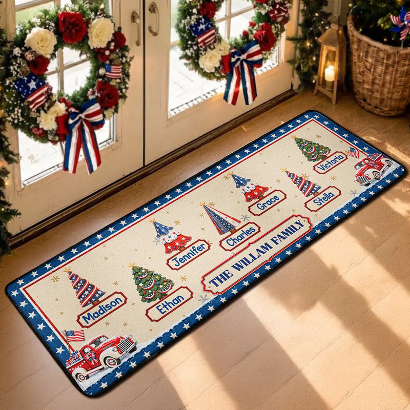 Sentimental,America 250th,Christmas,Family,Icon - Family Stars & Stripes Christmas Trees - Personalized Runner Rug