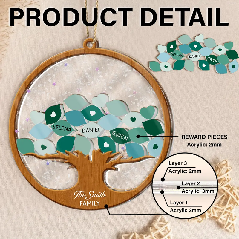 Gift For Couples,Gift For Husband,Gift For Wife,Parents,Gift For Mother,Gift For Father,Gift For Grandpa,Gift For Grandma,Gift For Grandparents,Christmas,Happy - Family Tree - Personalized 3-Layered Acrylic Shaker Ornament