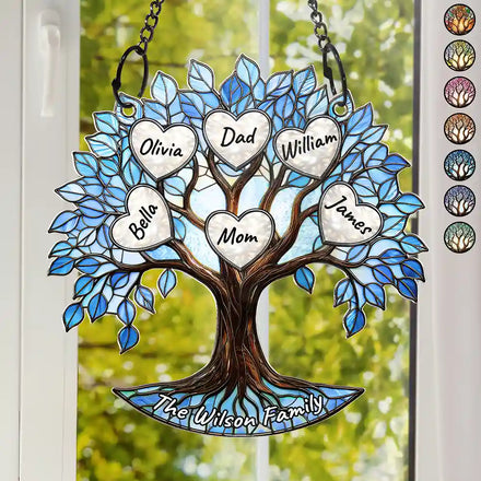 Family Tree Of Life Where Life Begins And Love Never Ends - Personalized Window Hanging Suncatcher Ornament