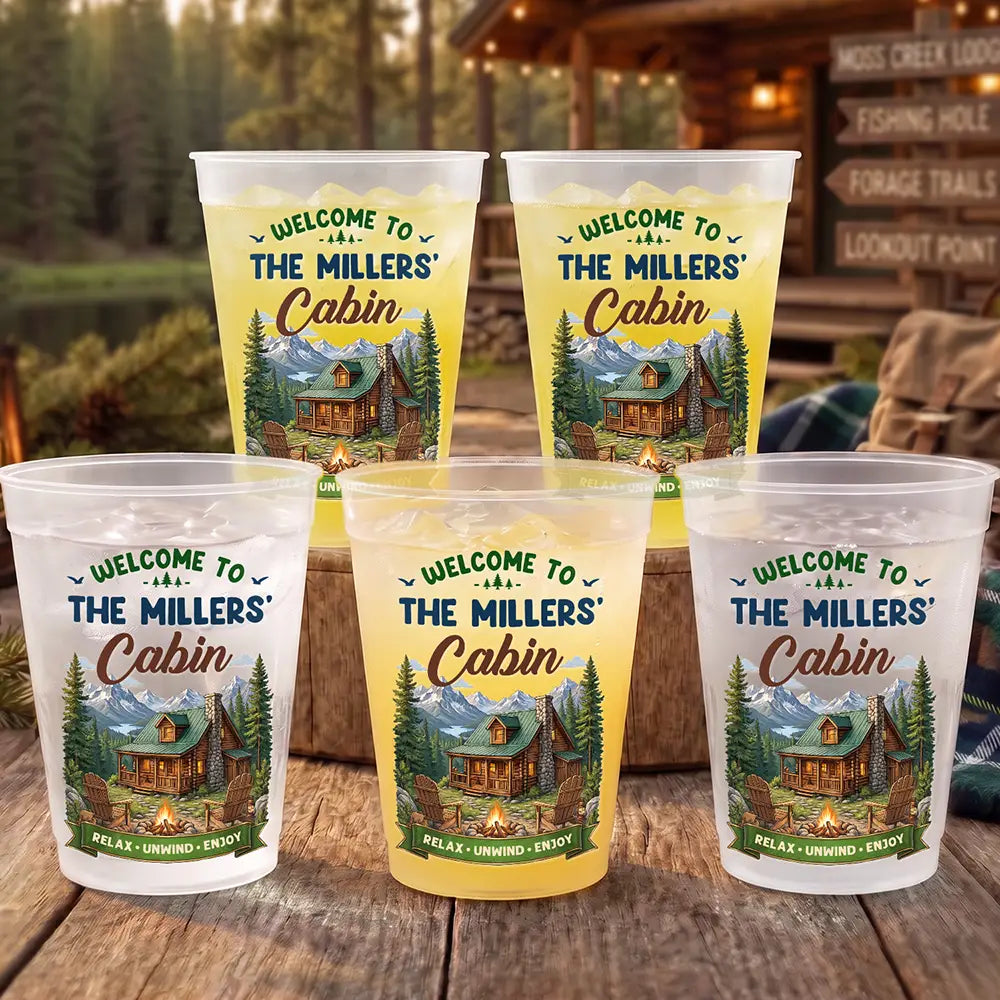 Family Welcome To Our Cabin Party - Personalized Frosted Cups - Family Welcome To Our Cabin Party - Personalized Frosted Cups