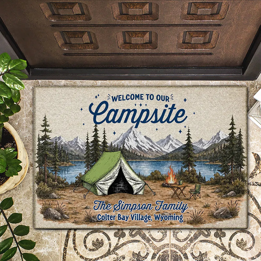 Summer, Camping, Family, Cozy, Icon - Family Welcome To Our Campsite - Personalized Doormat