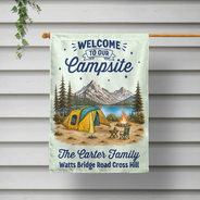 Summer, Top Market, Camping, Family, Cozy, Icon - Family Welcome To Our Campsite - Personalized Flag
