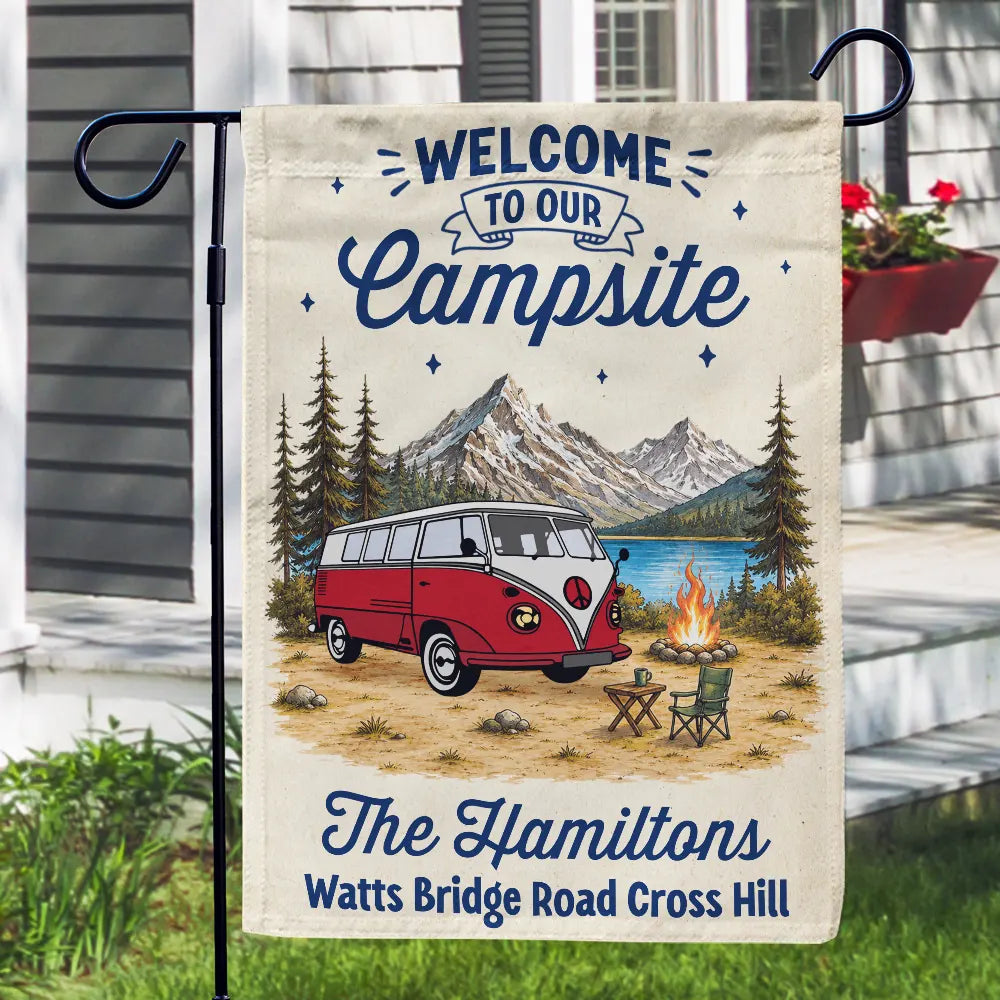 Summer, Top Market, Camping, Family, Cozy, Icon - Family Welcome To Our Campsite - Personalized Flag