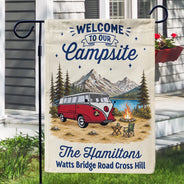 Summer, Top Market, Camping, Family, Cozy, Icon - Family Welcome To Our Campsite - Personalized Flag