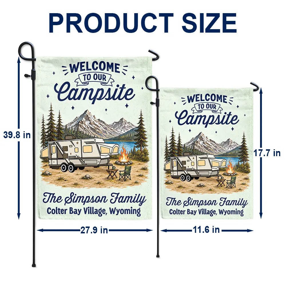 Summer, Top Market, Camping, Family, Cozy, Icon - Family Welcome To Our Campsite - Personalized Flag