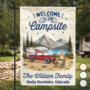 Summer, Top Market, Camping, Family, Cozy, Icon - Family Welcome To Our Campsite - Personalized Flag