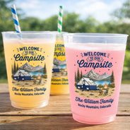 Summer, Top Market, Camping, Family, Cozy, Icon - Family Welcome To Our Campsite - Personalized Frosted Cups