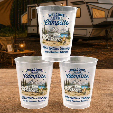 Family Welcome To Our Campsite - Personalized Frosted Cups