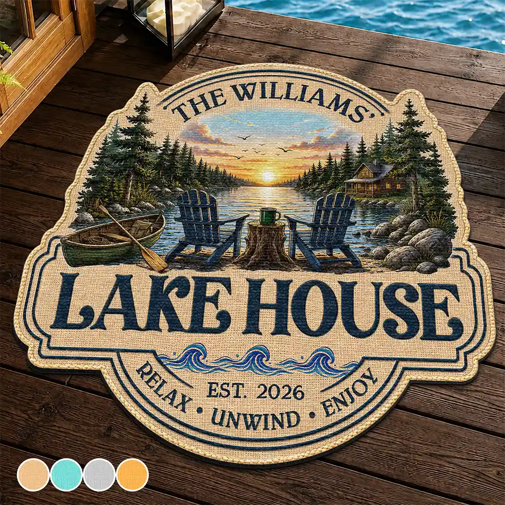Family Welcome To Our Lake House - Personalized Custom Shaped Doormat