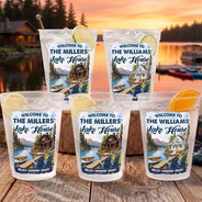 Family,Summer,Outdoor Decor,Lake,Icon,Happy - Family Welcome To Our Lake House - Personalized Frosted Cups