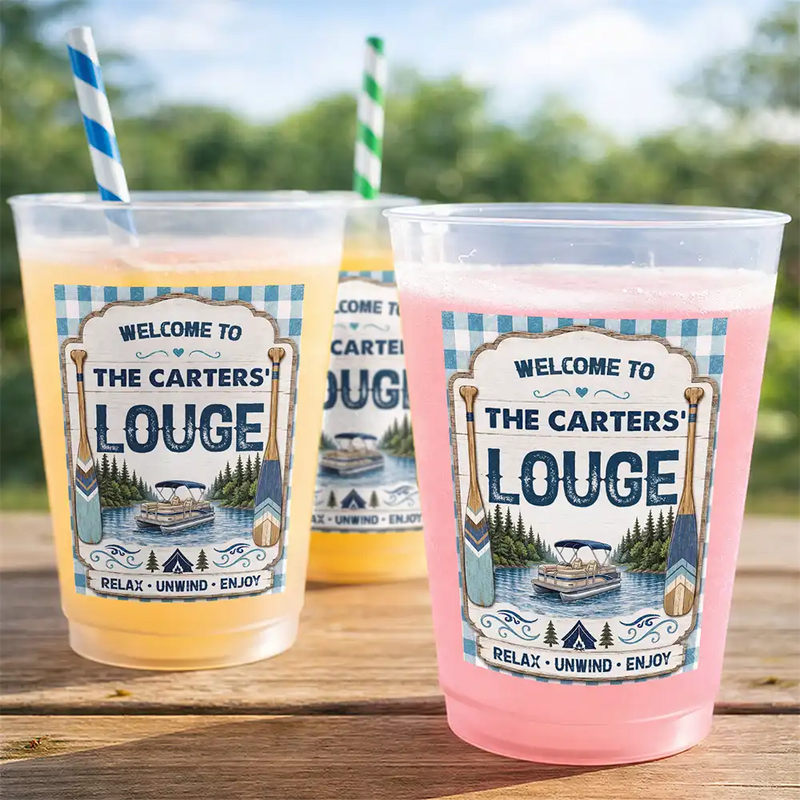 Family,Summer,Outdoor Decor,Lake,Custom Text,Happy - Family Welcome To Our Lake House River House - Personalized Frosted Cups