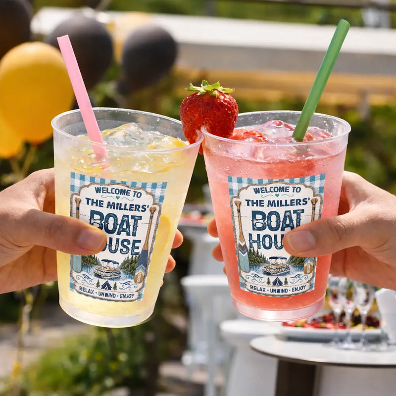 Family,Summer,Outdoor Decor,Lake,Custom Text,Happy - Family Welcome To Our Lake House River House - Personalized Frosted Cups