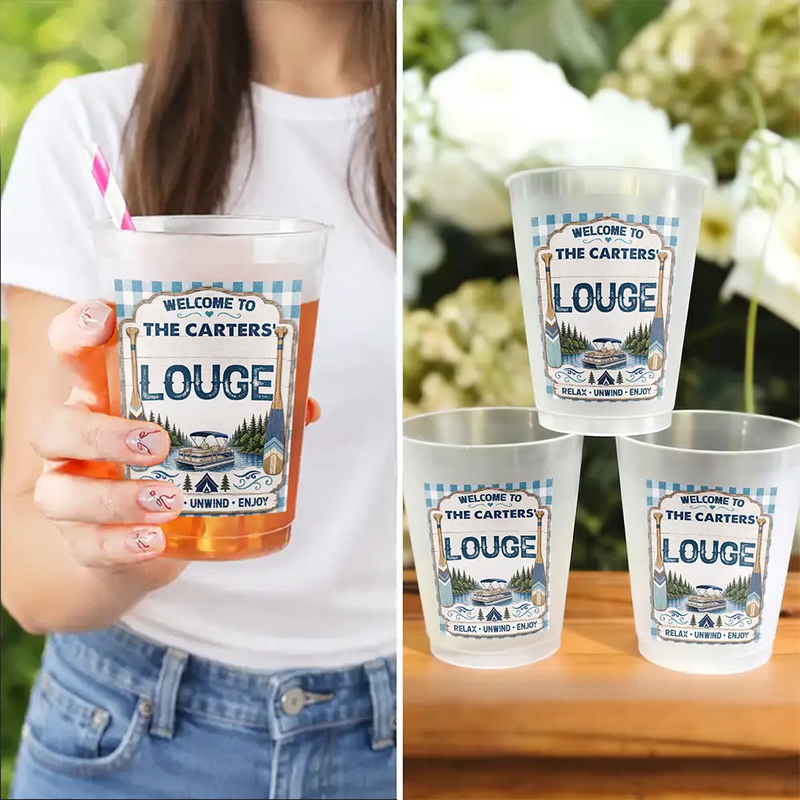 Family,Summer,Outdoor Decor,Lake,Custom Text,Happy - Family Welcome To Our Lake House River House - Personalized Frosted Cups