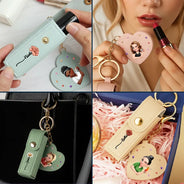 Gift For Women, Gift For Wife, Gift For Girlfriend, Love - Fancy Girl Woman Bloom In Love - Personalized Leather Lipstick Case Keychain With Mirror