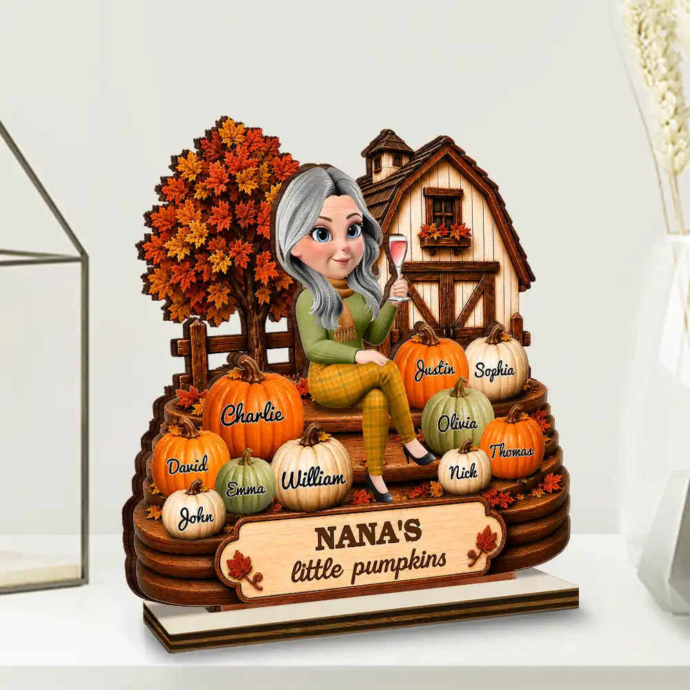 Gift For Grandchildren,Gift For Grandkids,Gift For Grandma,Cozy,Grandma - Grandkids,Vector - Farmhouse Style Grandma's Little Pumpkins - Personalized Custom Shaped Wooden Plaque